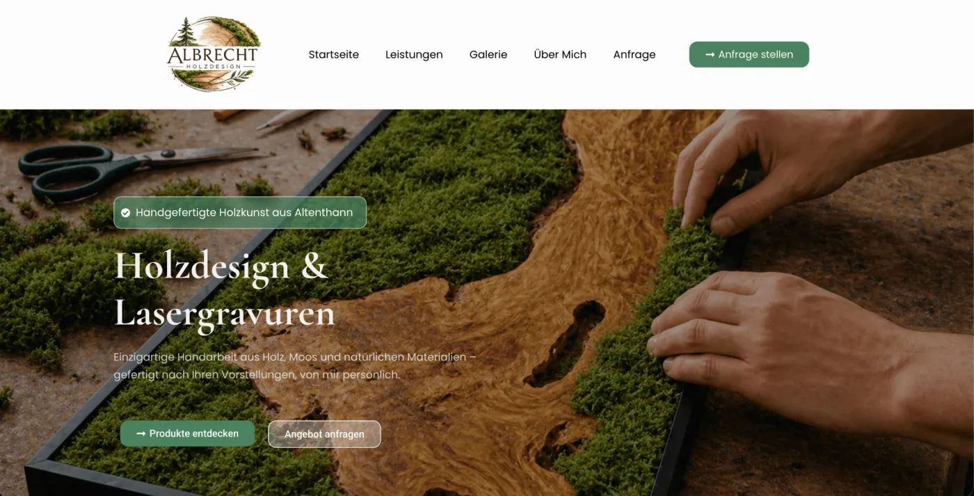 Startseite der Webseite von Albrecht Holzdesign
