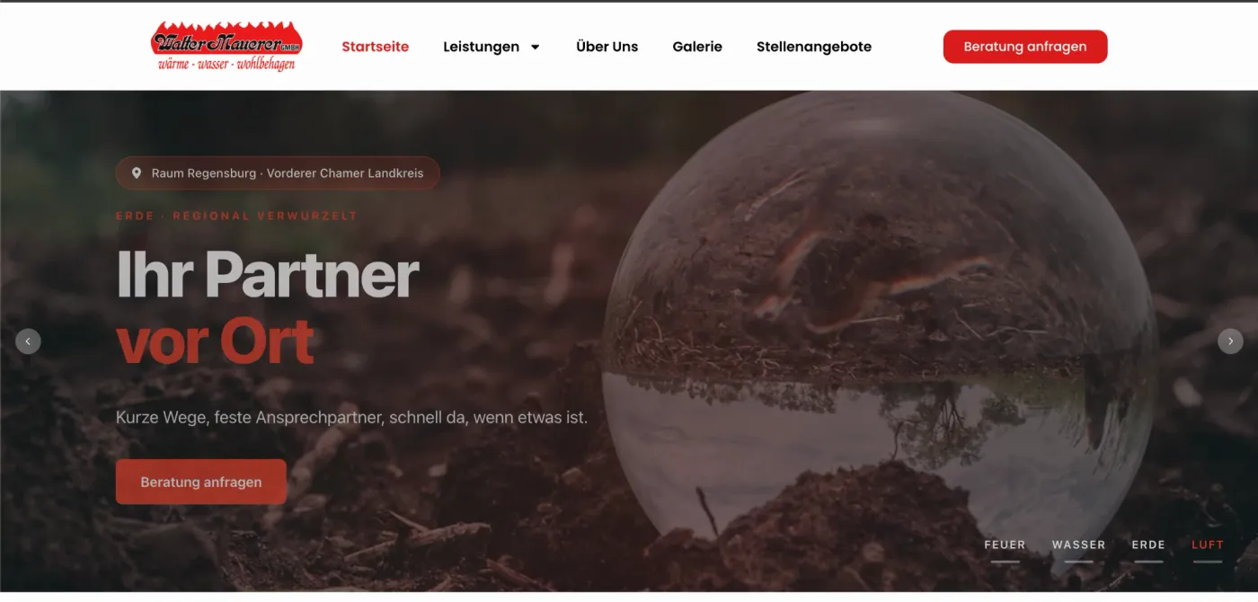 Startseite der Webseite von Heiztechnik Mauerer