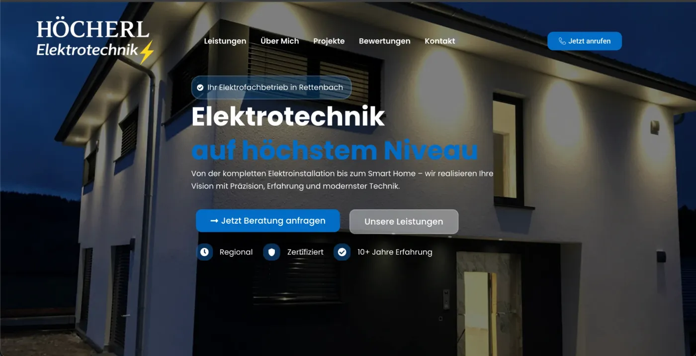 Startseite der Webseite von Höcherl Elektro